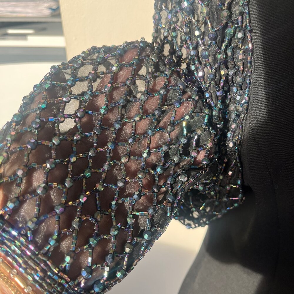 NWOT, Vintage Lulu Bravo Blazer, Iridescent Beaded Sleeves, Sz 12, So Unique! - Picture 10 of 14